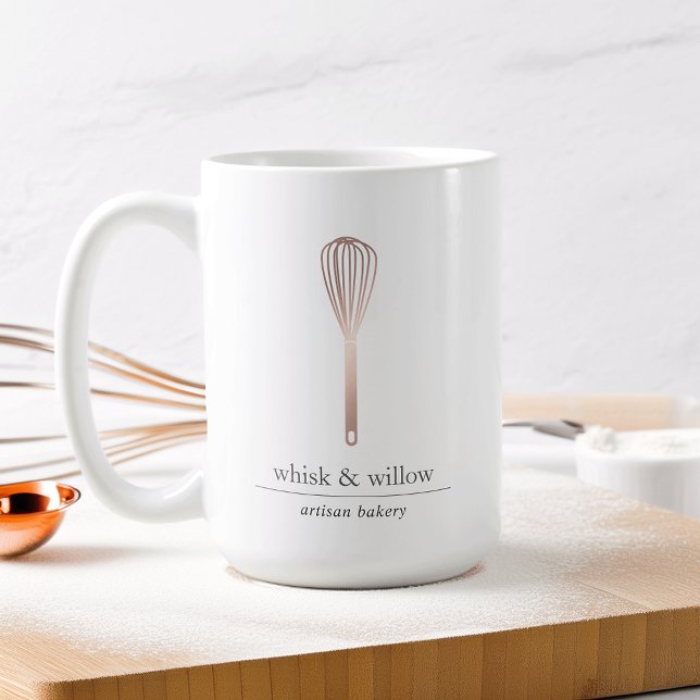 Caneca De Café Rosa Dourado Whisk | Pen de padaria (Criador carregado)