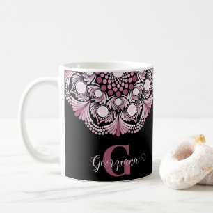 Caneca De Café Rosa Dusky Personalizado Boho Floral Dot Mandala