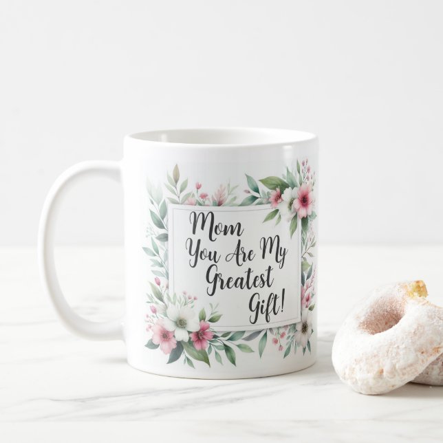 Caneca De Café Rosa e Cinza Floral Mãe Mãe Mãe Café Mug (Com Donut)