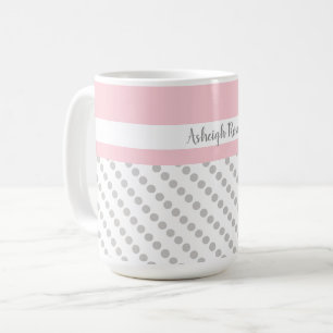 Caneca De Café Rosa e Cinzas, Bolinhas, Personalizadas
