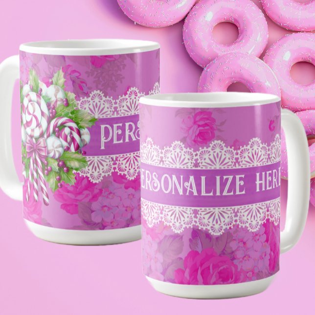 Caneca De Café Rosa e Púrpura personalizados (Personalize this mug with a loved one's name!)