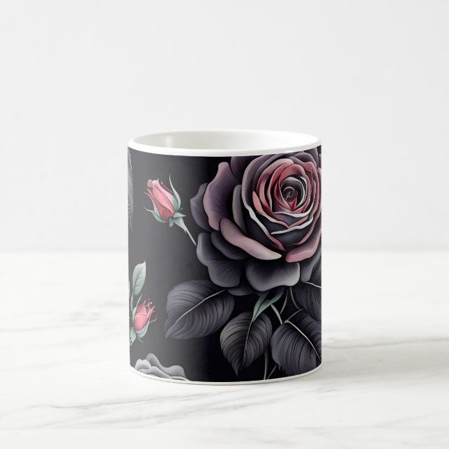 Caneca De Café Rosa Escuro de design de Arte Floral (Centro)