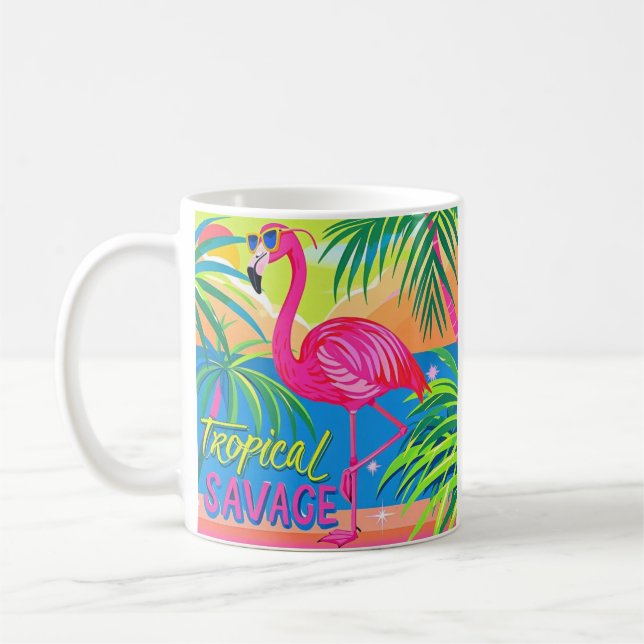 Caneca De Café Rosa flamingo Tropical de pé numa perna (Esquerda)