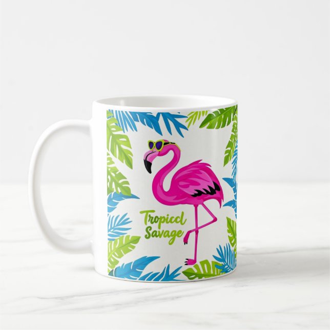 Caneca De Café Rosa flamingo Tropical de pé numa perna (Esquerda)