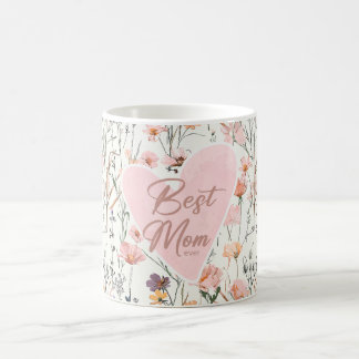 Caneca de Café Rosa Floral Coração Melhor Mãe do M