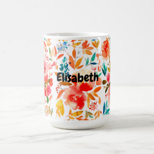 Caneca De Café Rosa floral de verão laranja vermelha colorida