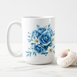 Caneca De Café Rosa Floral Elegante Azul