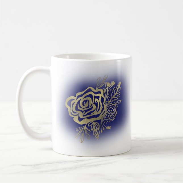 Caneca De Café Rosa Floral Francesa em Ouro Falso (Esquerda)