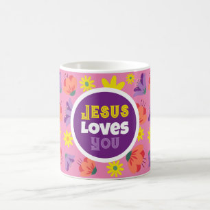 Caneca De Café Rosa Floral Jesus Te Ama Mug De Café