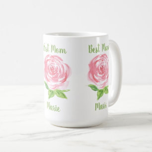 Caneca De Café Rosa Floral Loose Aquarela Pintada à Mão NOME