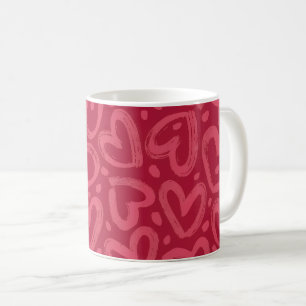 Caneca de Café Rosa Fofo Padrão Corações Romântico