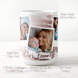 Caneca De Café Rosa Glamouroso Dourado e Branco Colagem de 3 Foto