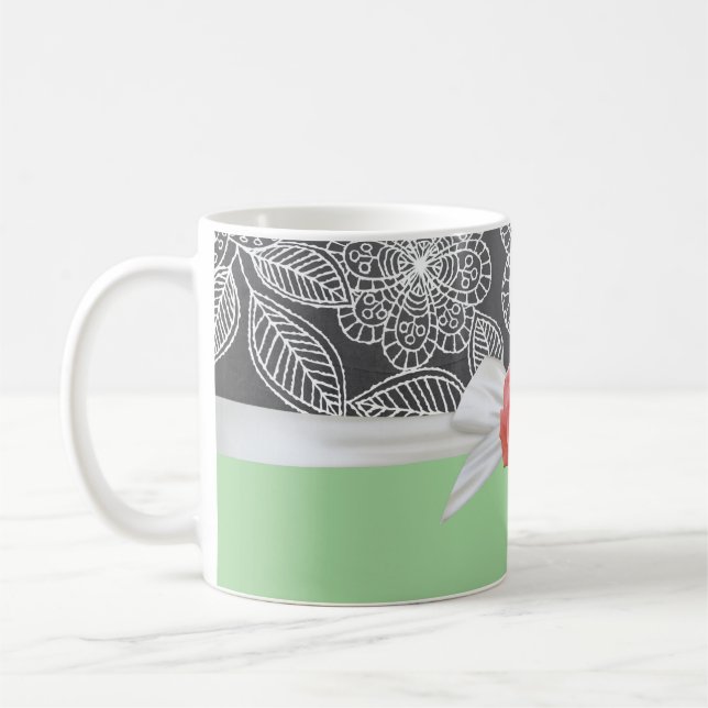 Caneca De Café Rosa Luxury Green Floral Damask Mug (Esquerda)