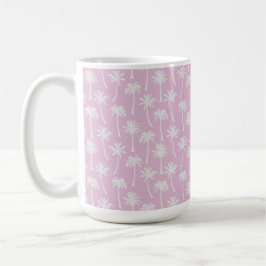 CANECA DE CAFÉ ROSA PASTEL COM PALMEIRAS TROPICAIS DE VERÃO BRANC