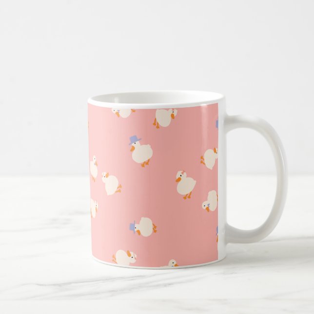 Caneca de Café Rosa Patos Fofos Ilustrados à Mão (Direita)