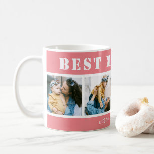 Caneca de Café Rosa Personalizada com 4 Fotos Melh