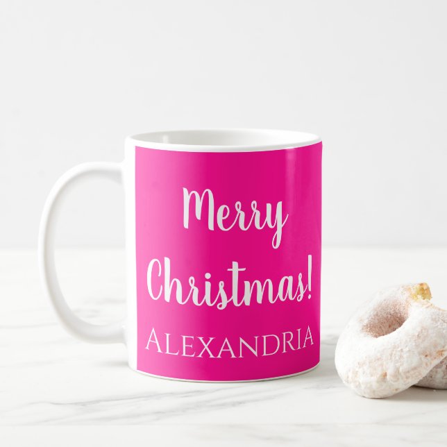 Caneca De Café Rosa Quente de Natal Personalizado (Com Donut)