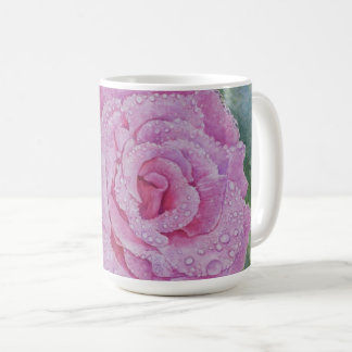 Caneca De Café Rosa Rosa com Gotículas de Chuva