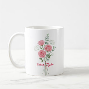 Caneca De Café Rosa Rosa Pessoalizada Flor de Nascimento Personal