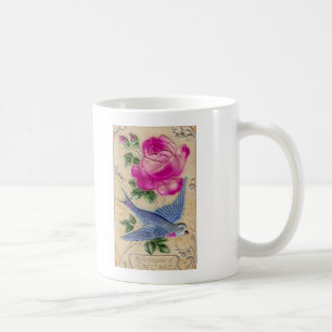 Caneca De Café Rosa Rosa Rosa Pássaro Azul