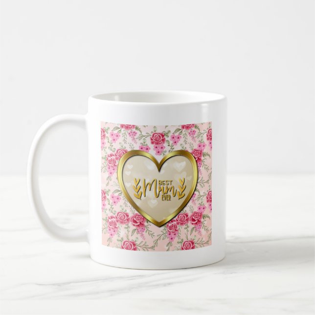 Caneca De Café Rosa Rosa Rosa Rosa Elegante e Ouro Melhor Mãe Nun (Esquerda)