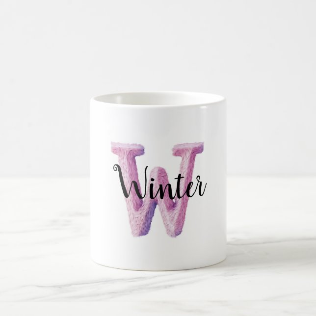 Caneca De Café Rosa Roxo Aconchegante Letra W Nome  (Centro)