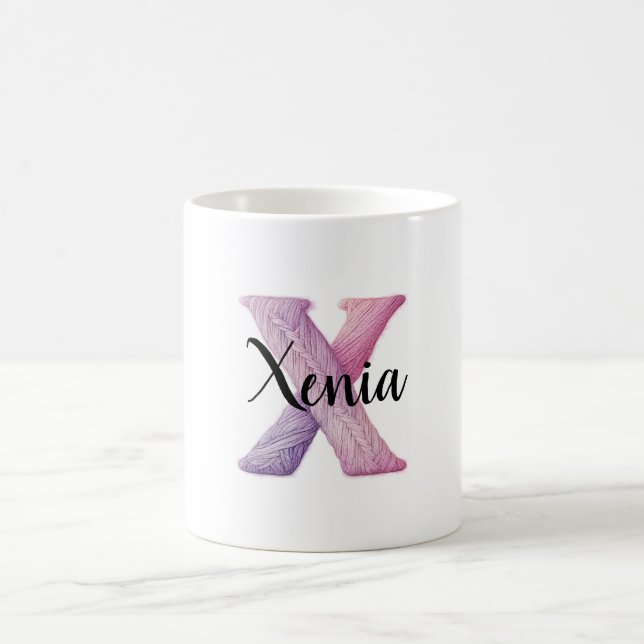 Caneca De Café Rosa Roxo Aconchegante Letra X Nome (Centro)