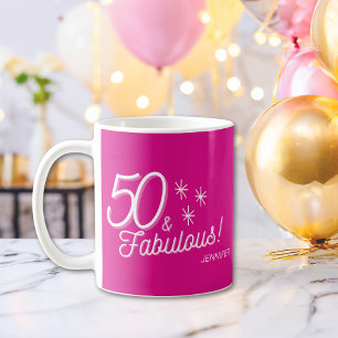 Caneca De Café Rosa Tendência 50 E Incrível Aniversário