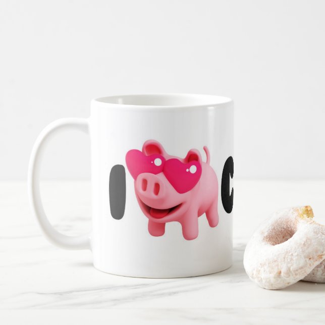 Caneca De Café Rosa the Pig Love Coffee so much! (Com Donut)