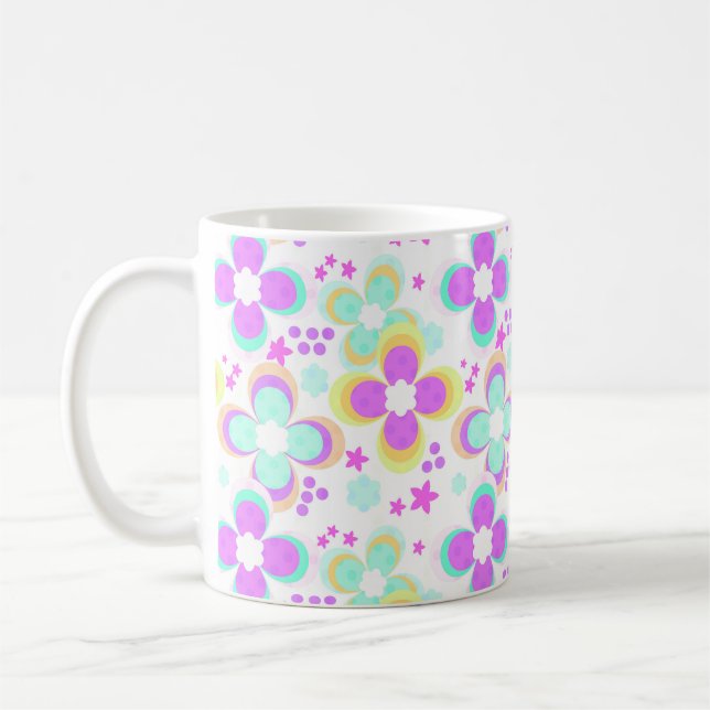 Caneca De Café Rosa, turquesa, floral (Esquerda)