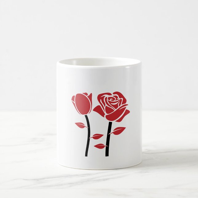 Caneca De Café Rosa vermelha (A white mug featuring a minimalist design of red roses on a white surface.  )
