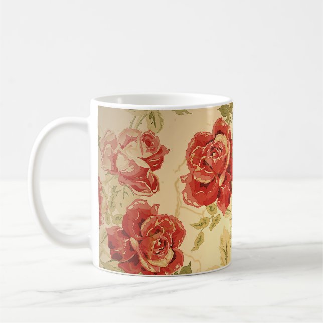 Caneca De Café Rosa vermelha, amarelo, impressão floral antigo (Esquerda)
