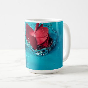 Caneca De Café  Rosa vermelha com fundo azul