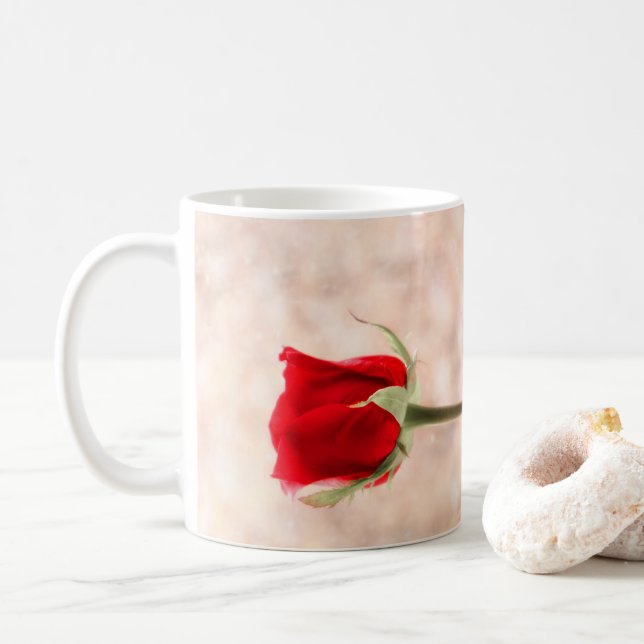 Caneca De Café Rosa vermelha com texto personalizável (Com Donut)