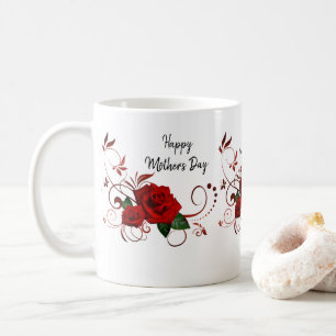 Caneca De Café Rosa vermelha de Dia de as mães feliz Mug