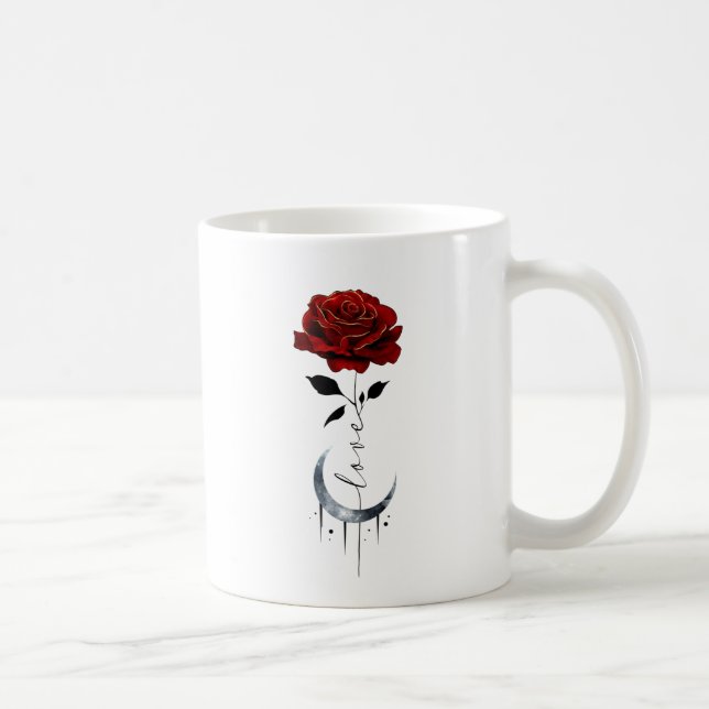 Caneca De Café Rosa vermelha de estilo de tatuagem e lua crescent (Direita)