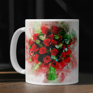 Caneca De Café Rosa vermelha de flor de Buquê aquosa - wb