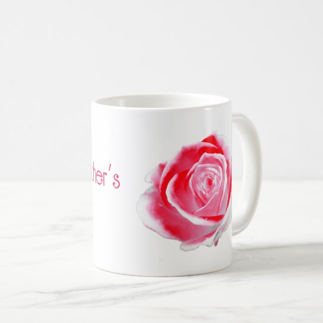 Caneca De Café Rosa vermelha e branca para o Dia das Mães (Frente Esquerda)
