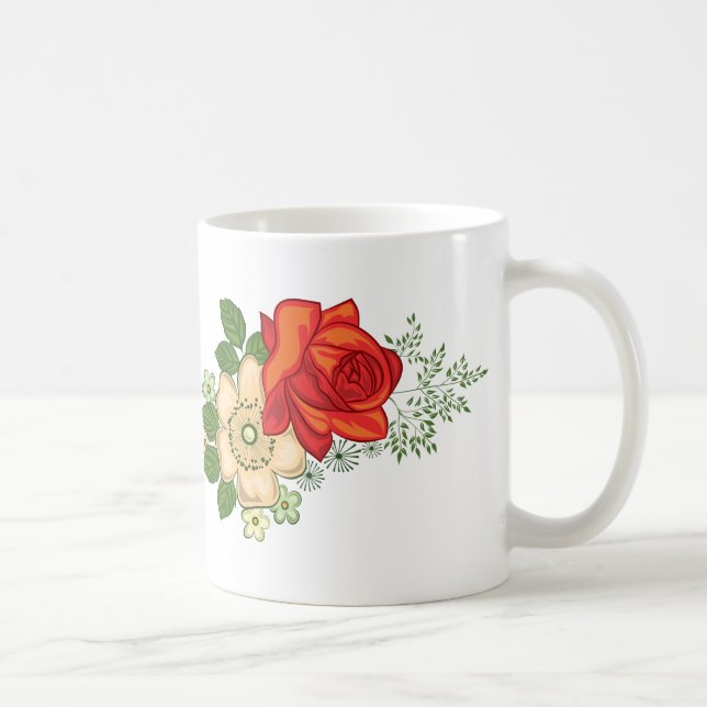 Caneca De Café Rosa vermelha e margaridas (Direita)