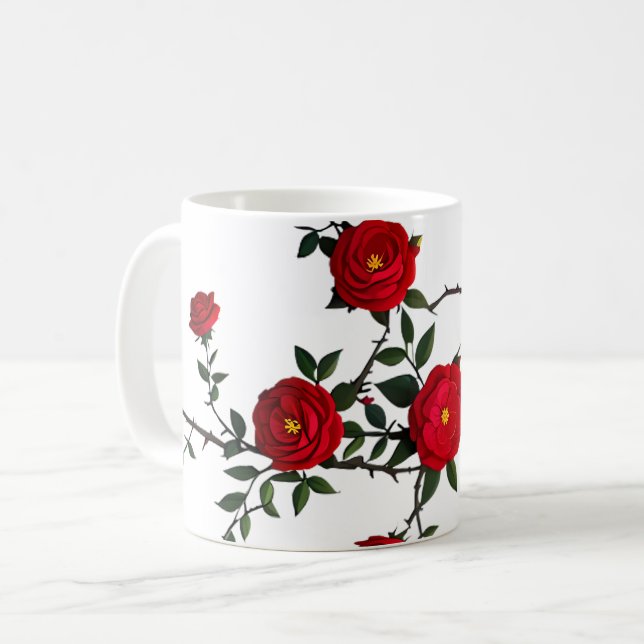 Caneca De Café Rosa vermelha elegante (Frente Esquerda)