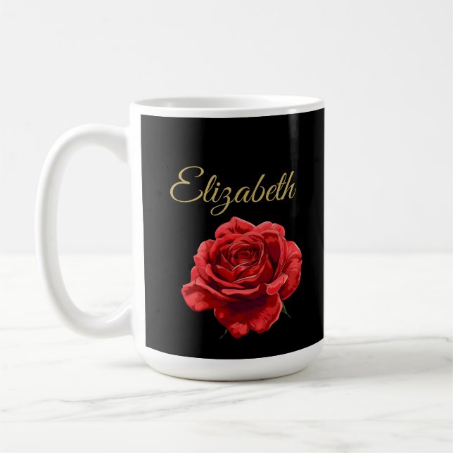 Caneca De Café Rosa vermelha Elegante de Script de Ouro Personali (Esquerda)