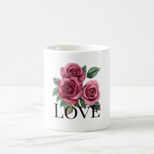 Caneca De Café Rosa vermelha Floral Love