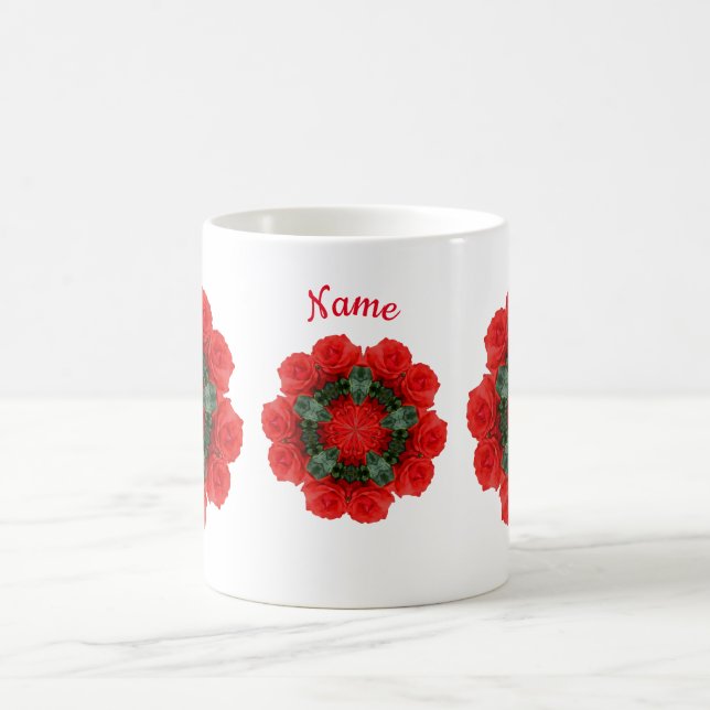 Caneca De Café Rosa vermelha Flower Art Personalizado (Centro)