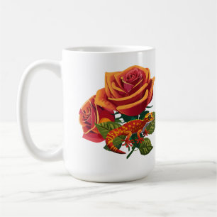 Caneca De Café Rosa vermelha Laranja Com Camaleão