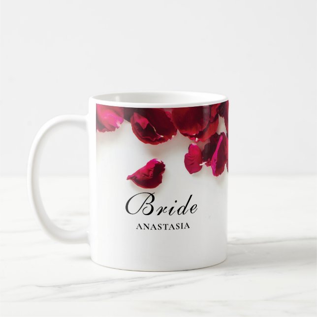 Caneca De Café Rosa vermelha Petals Noiva de Casamento (Esquerda)