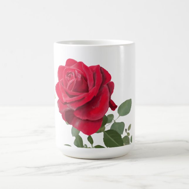 Caneca De Café Rosa vermelha pintada à mão (Centro)