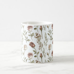 Caneca De Café Rosa Vermelha Rubor Floral  