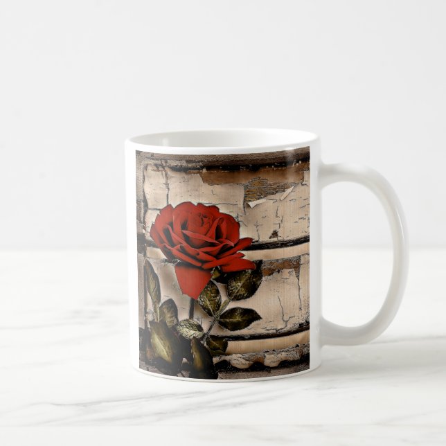 Caneca De Café Rosa vermelha Rústica Da Madeira Do Barn Com Dific (Direita)