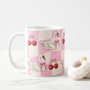 Caneca de Café Rosa Vintage Cisne & Cerejas