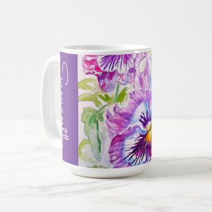 Caneca De Café Rosa Violeta Flor de Pansy Aquarela Nome de Mulher